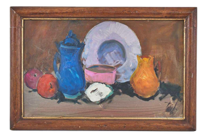 Renzo Piccoli, Still Life, 1920s, Oil on Wood Panel, Framed