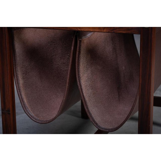 Brown Vintage Danish Magazine Holder in Rosewood and Leather, 1960s For Sale - Image 8 of 11