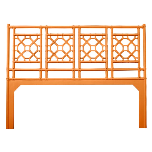 Chinoiserie Lattice Back Headboard King - Orange For Sale - Image 3 of 3