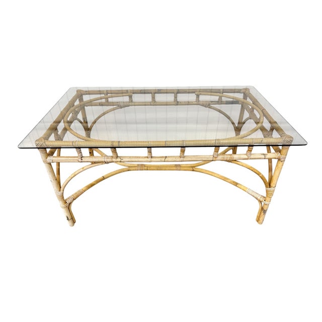1970s Vintage 5-Piece Bamboo Glass Dining Table & Chairs For Sale - Image 5 of 14