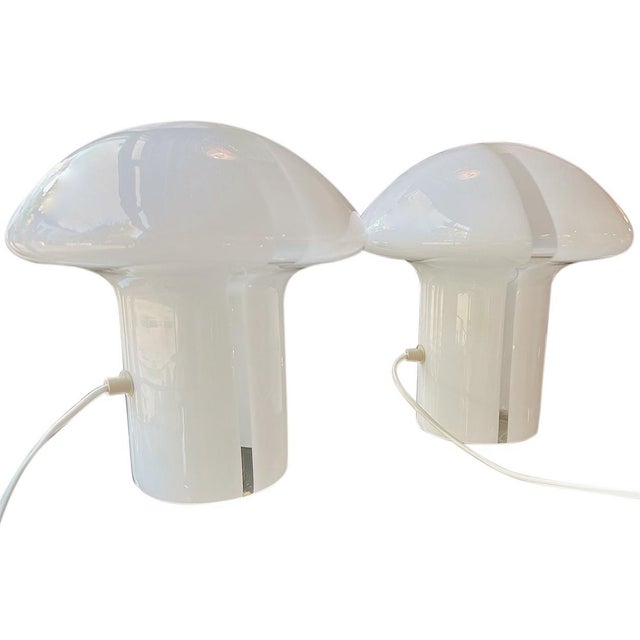 Split Mushroom Glass Table Lamps attributed to Vistosi, Murano, 1970s, Set of 2 For Sale - Image 11 of 14