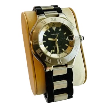 Vintage Cartier 21 Must De Cartier Autoscaph Stainless Steel Watch With Sapphire Cabochon, Unisex For Sale