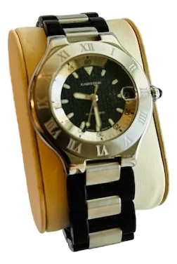 Vintage Cartier 21 Must De Cartier Autoscaph Stainless Steel Watch With Sapphire Cabochon, Unisex