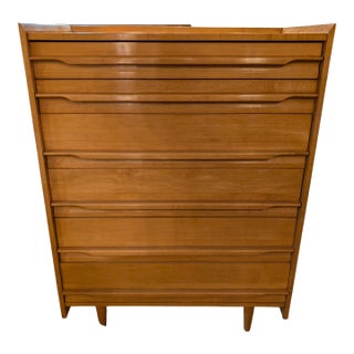 1950s Mid Century Crawford Maple Highboy Six Drawer Dresser For Sale