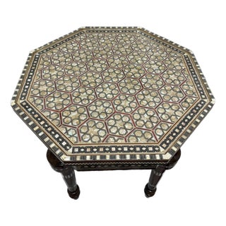 Handmade Mother of Pearl Inlay Round Side Table – Wood Accent Table – Egyptian Artisan Furniture For Sale