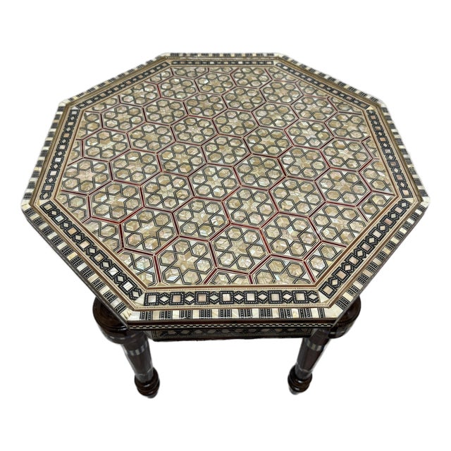 Handmade Mother of Pearl Inlay Round Side Table – Wood Accent Table – Egyptian Artisan Furniture For Sale
