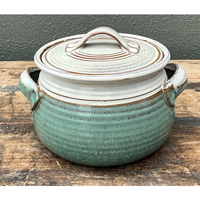 Teal Vintage Original Studio Pottery Lidded Bowl For Sale - Image 8 of 12