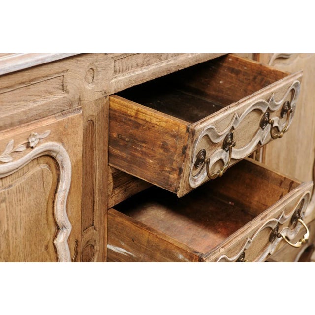 Neoclassical Period French Bleached-Oak Buffet Cabinet W/Center Drawers For Sale - Image 10 of 12