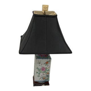 Antique Chinese Republic Period Famille Rose Four Seasons Porcelain Lamp Pagoda Shade Celluloid Rose Finial For Sale