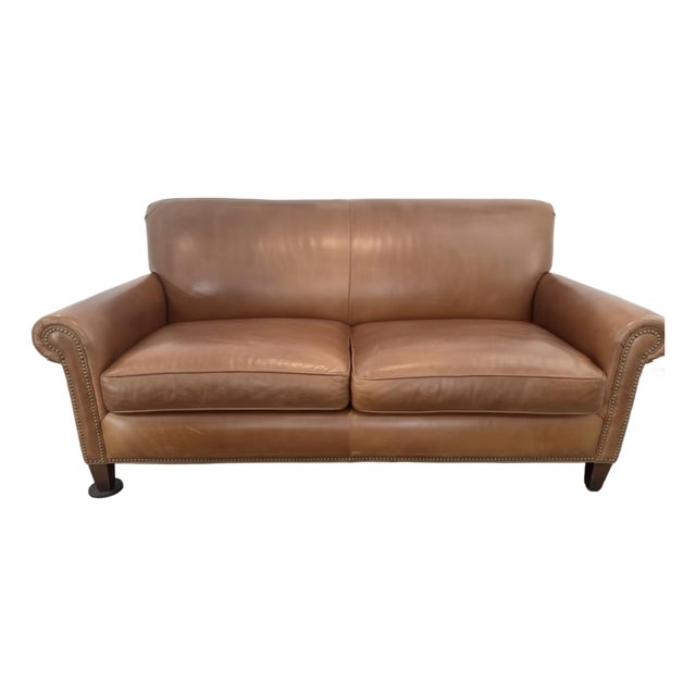 Hancock & Moore Brown Leather Sofa With Nailheads For Sale
