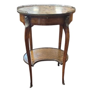 Fine Antique French Stone Top Marquetry Side Table For Sale
