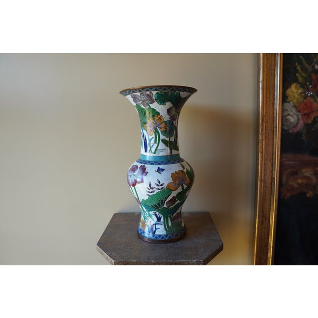 Traditional Vintage Porcelain Flower Tall Vase For Sale - Image 3 of 13