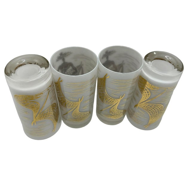 Gold 1950's Marc Bellaire Beachcomber Design Tumbler Glassware Highballs- Set of 4 For Sale - Image 8 of 8