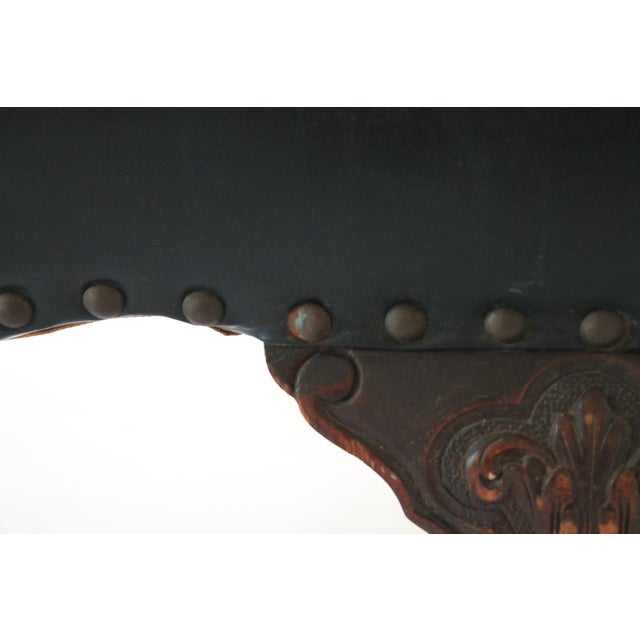 Antique English Georgian Style Hand-Carved Low Bench With Black Leather Upholstery For Sale - Image 9 of 17