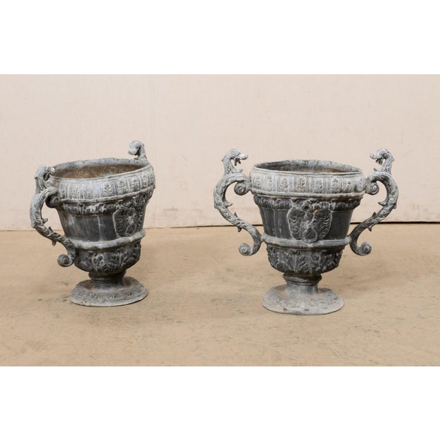 Charcoal 18th Century French Pair Lead Urn Planters For Sale - Image 8 of 12