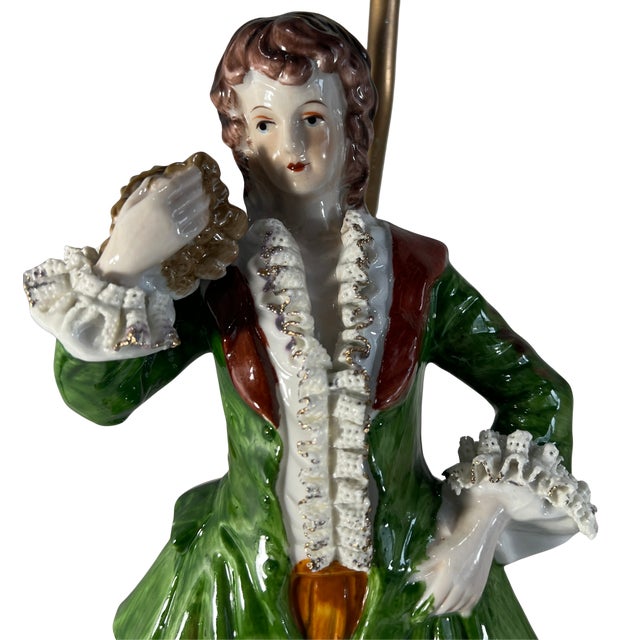 Vintage Porcelain Figural Lamp Young Man & Woman- A Pair For Sale In New York - Image 6 of 16
