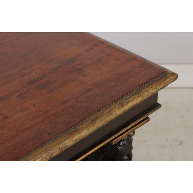 Wood Antique French Neo Renaissance Carved Library Table For Sale - Image 7 of 17