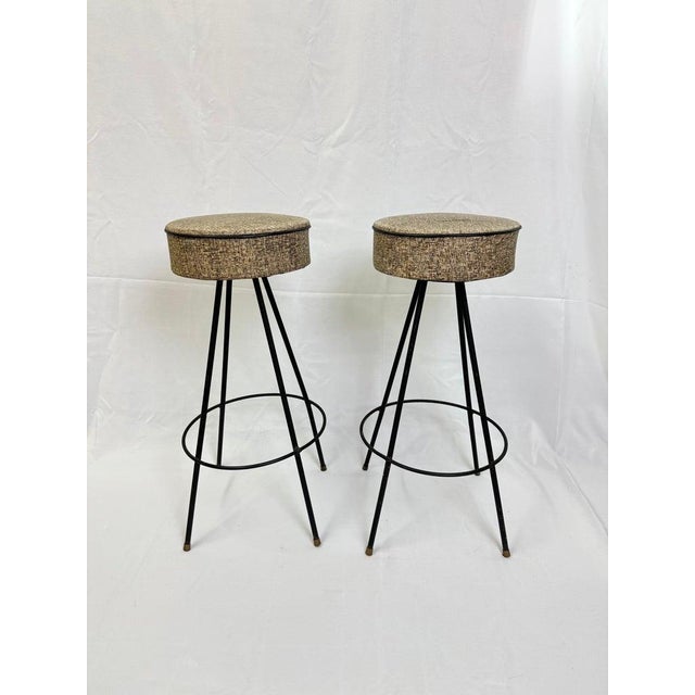 Pair of Atomic Bar stools in the style of Frederic Weinberg . Lightweight and space age in design these beauties spin as...