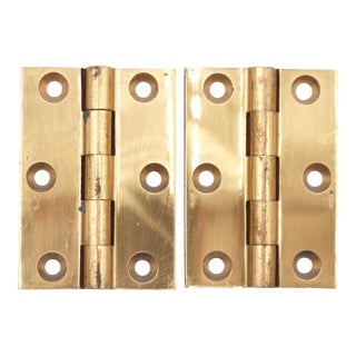 Pair of Vintage 1.75 X 2.5 In. Polished Brass Cabinet Door Hinges For Sale