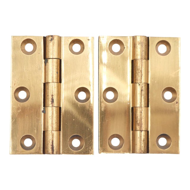 Pair of Vintage 1.75 X 2.5 In. Polished Brass Cabinet Door Hinges For Sale