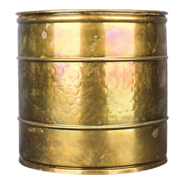 20th Century Large Hand Hammered Brass Planter For Sale