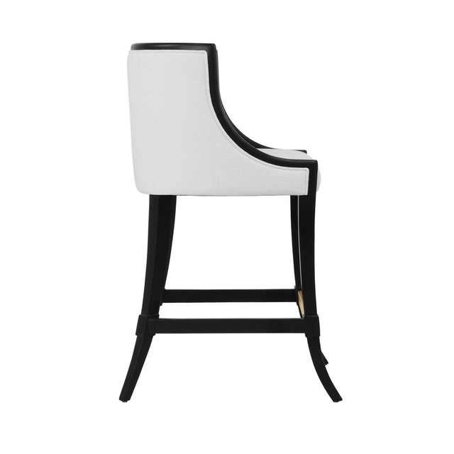 Contemporary Matthew Izzo Home Keaton Matte Black Klismos Leg Counter Stool With White Performance Linen Upholstery and Brass Foot Rail For Sale - Image 3 of 5