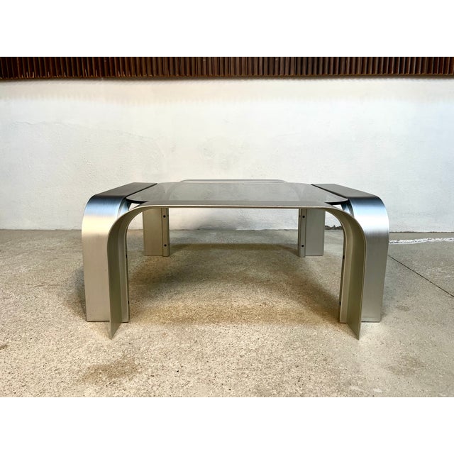Metal Large Sculptural Square-Shaped Aluminium & Smoked Glass Low Coffee Table, Germany, 1960s For Sale - Image 7 of 18