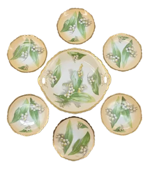 Royal Austria Lily of the Valley Porcelain Plate Set With Gilt Detailing