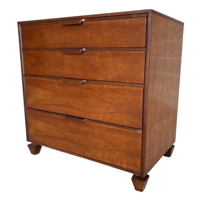 Tomlison Mid Century Modern Cherry & Walnut 4 Drawer Bachelor Chest For Sale