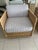 Contemporary Pacifica Swivel Chairs From Serena and Lily in Rattan With Blue and White Striped Cushions For Sale - Image 3 of 3
