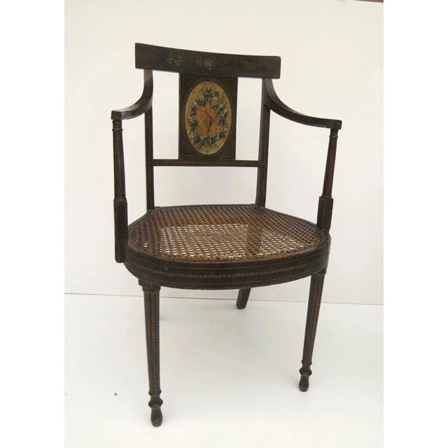 Black Hepplewhite Painted Arm Chairs c 1790 CH.1086 - a Pair For Sale - Image 8 of 10