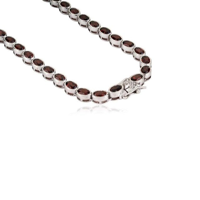 Red Caratandher Modern Oval Garnet Gemstone Tennis Necklace in Solid Silver For Sale - Image 8 of 12