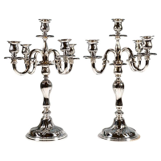 Silver Art Deco Five-Flame Silver Candelabras by Wilhelm Binder Germany, 1920, Set of 2 For Sale - Image 8 of 8