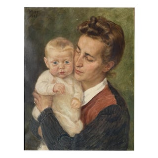 Heinrich Pforr, Close Bond: Mother with Child in Her Arms, 1945, Oil on Canvas For Sale
