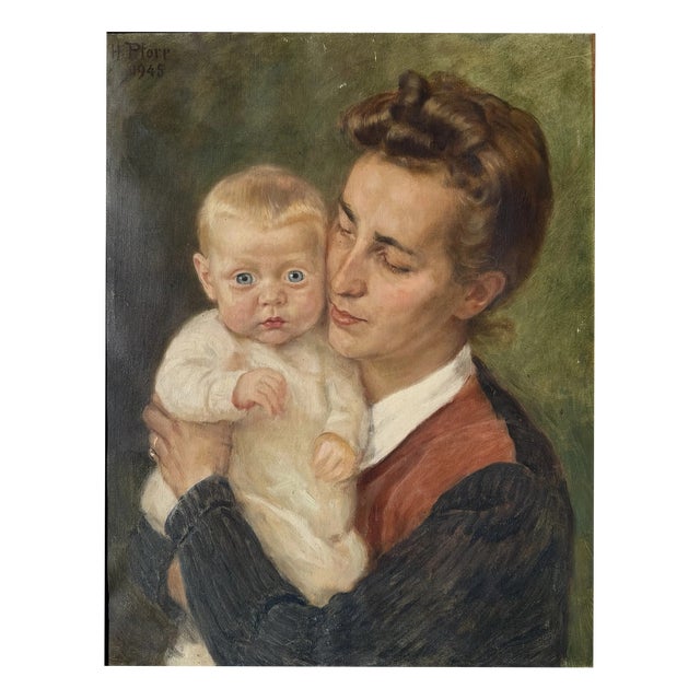 Heinrich Pforr, Close Bond: Mother with Child in Her Arms, 1945, Oil on Canvas For Sale