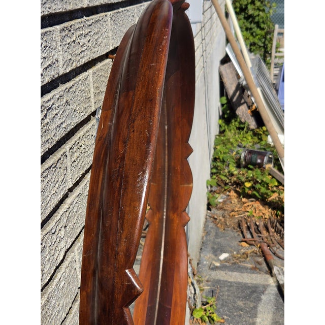 1920 Regency Style Solid Walnut Handmade American Round Mirror. For Sale - Image 10 of 16