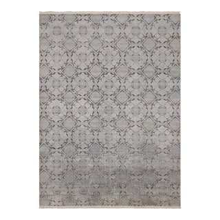 Rug & Kilim’s Modern Classics Rug With Silver-Gray and Blue Medallions For Sale