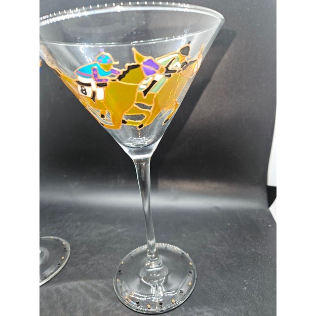 Vintage Handpainted W/Horse/Jockey Images on Martini Crystal Glasses (Set of 2) For Sale In Washington DC - Image 6 of 6