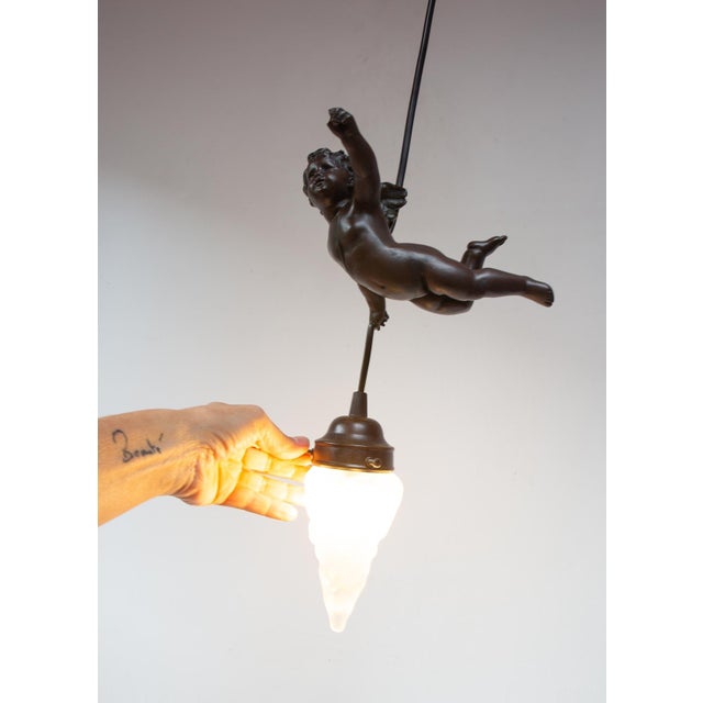 Small Cherub Ceiling Lamp with Tulip Shade, 1980s For Sale - Image 3 of 5