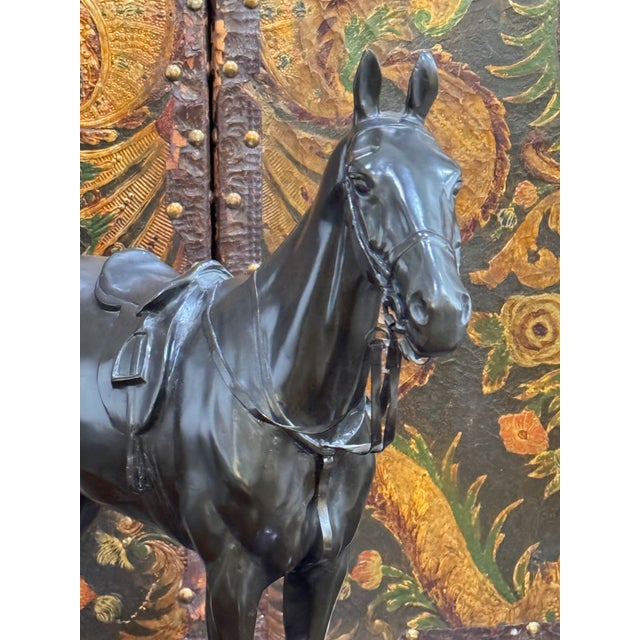 Large Cast Metal Horse Sculpture on Wood Plinth, First Half of the 20th Century For Sale - Image 6 of 10