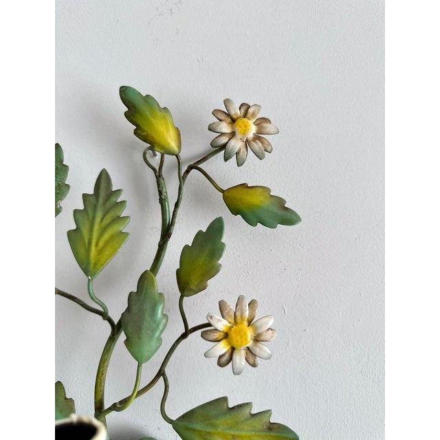 French Tole Painted Daisy Floral Wall Sconces, 1970, Set of 2 For Sale - Image 13 of 18
