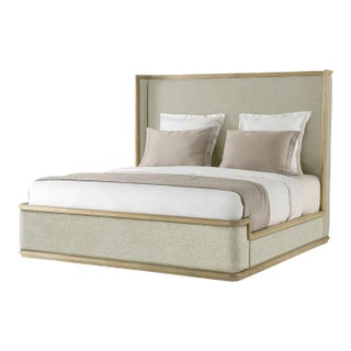 Modern Upholstered Bed - Light Oak - Us King For Sale