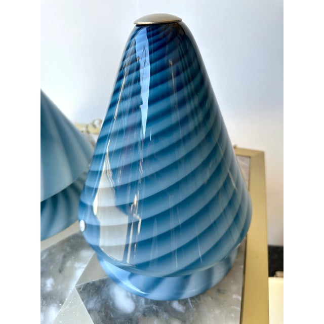 Blue Pair of Blue Spiral Murano Glass Lamps by La Murrina, Italy, 1970s For Sale - Image 8 of 12