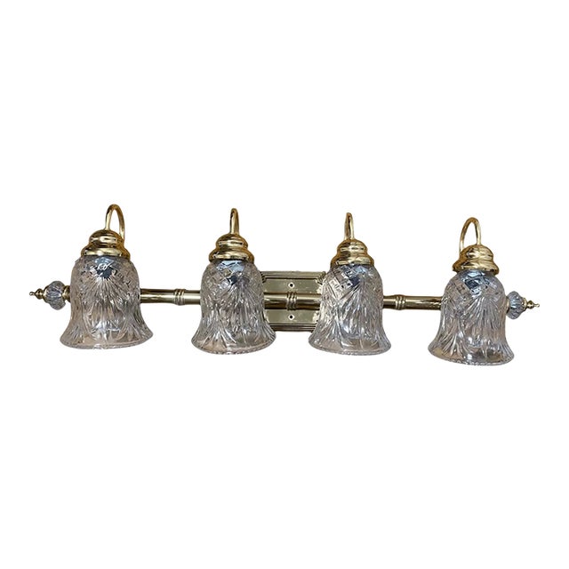 Vintage Plated Brass Vanity Light With Cut Glass Shades For Sale
