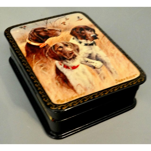 Vintage Russian Papier-Mâché Box With Sporting Dogs For Sale - Image 4 of 9