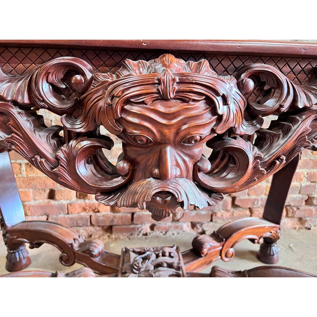 1940s Carved Mahogany Foyer Console Table For Sale - Image 4 of 15
