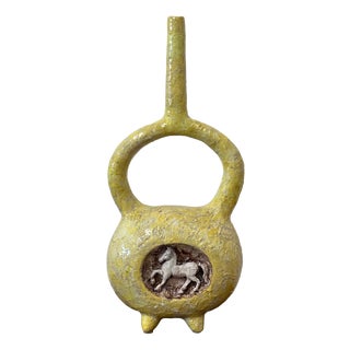 Decorative Ornamental Amphora Vase with Horse Design in Ceramic, 1950s For Sale