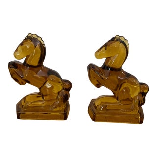 l.e. Smith Amber Glass Horse/Stallion Bookends- a Pair For Sale