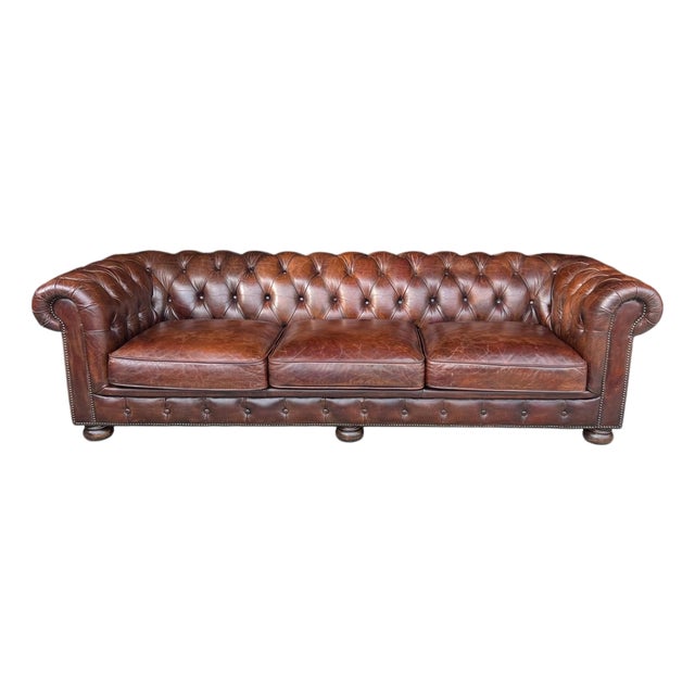 1970s Classic Chesterfield Leather Sofa – Tufted Back, Rolled Arms For Sale