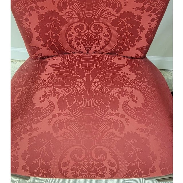 Early 21st Century Hickory Chair James River Fisk Federal Style Mahogany Lolling Armchairs in Raspberry Rose Silk Damask - Pair For Sale - Image 5 of 8